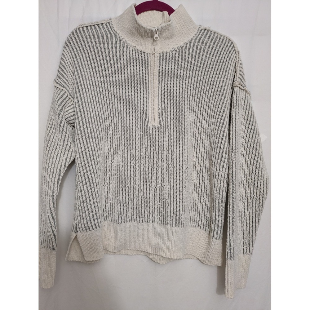 Ultra Flirt Ribbed Knit Half Zip Sweater Womens XL Cream Gray Pullover